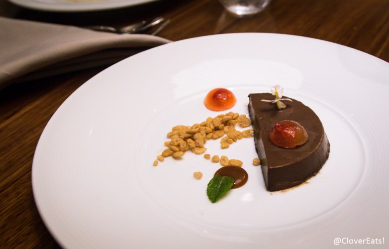 chocolate crémeux lime-orange-raspberry gelatin, cinnamon rice crispies, white chocolate, caramel