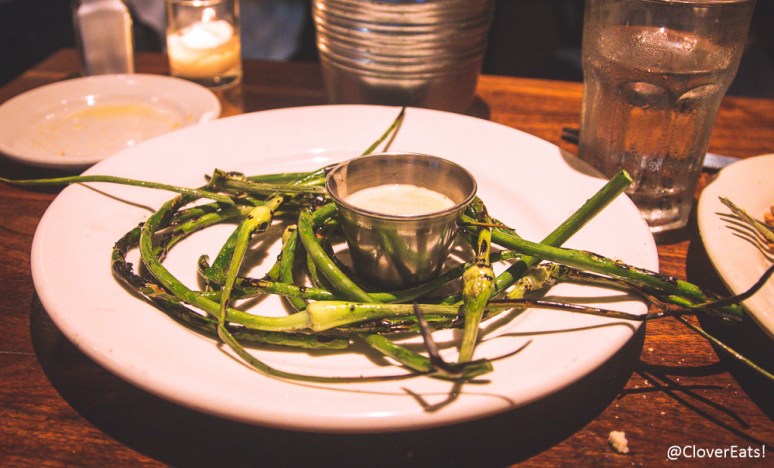 Grilled Garlic Scapes with Sherry Aioli