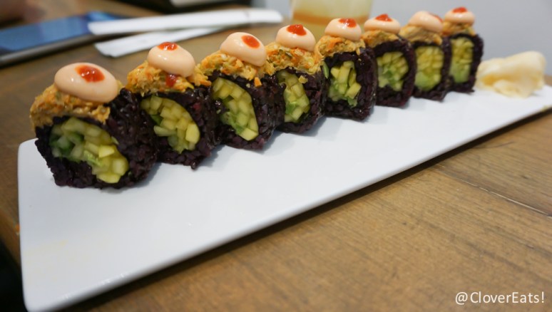 Spicy Mang - black rice, avocado, mango, cucumber, spicy veggies, toasted cayenne sauce