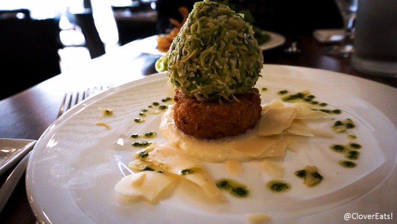 Shaved Brussels Sprout Salad: parmesan risotto cake, truffle vinaigrette
