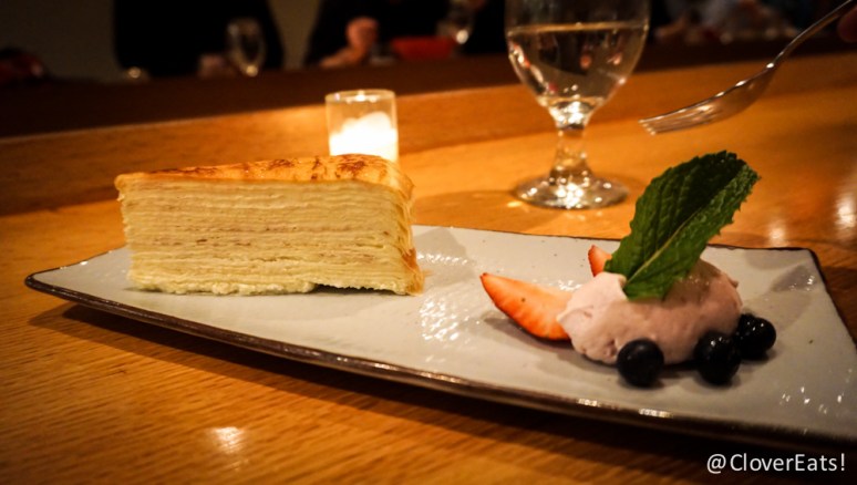 Lady M Mille Feuille Crepe with pastry cream filling, house cranberry cream