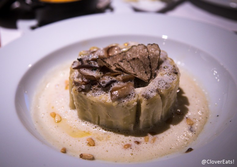 Macaroni Charlotte - sauteed mushrooms, swiss chards persillade, burgundy truffle and parmesan emulsion