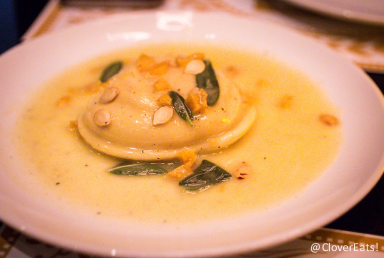 Egg Yolk Raviolo with Acorn Squash & Goat Cheese