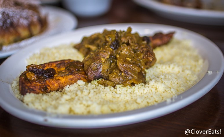 Sweet Lamb Tagine  Lamb chunks, herbs, honey, raisins or prunes, and almonds