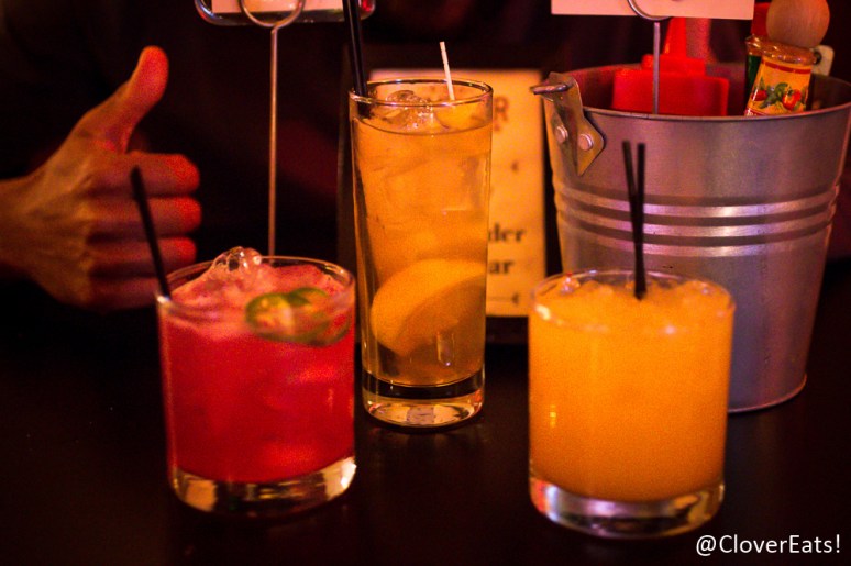 The Abigail - Tequila, mezcal, prickly pear, grilled pear syrup, lime; Gold Brazilian - Famosinha de Minas cachaca, muddled lemon, cinnamon, with Guayaki Lemon Elation Yerba Mate 